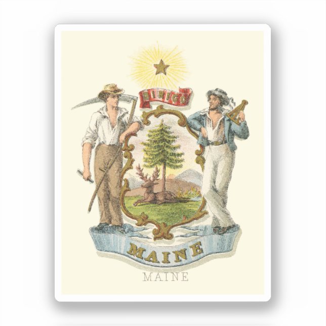 Maine state coat of arms (vintage 1870s) sticker (Front)