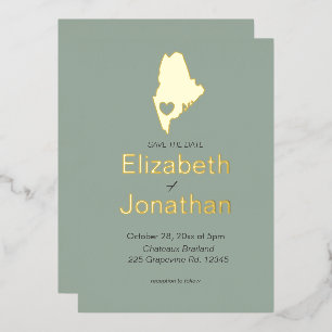 Maine State Destination Wedding Gold Foil Invitation