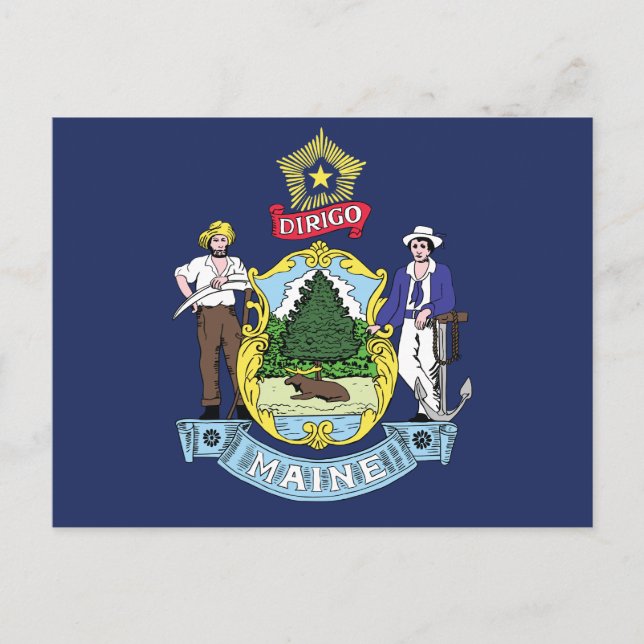 Maine State Flag Pine Tree State Seal & Moose Postcard (Front)