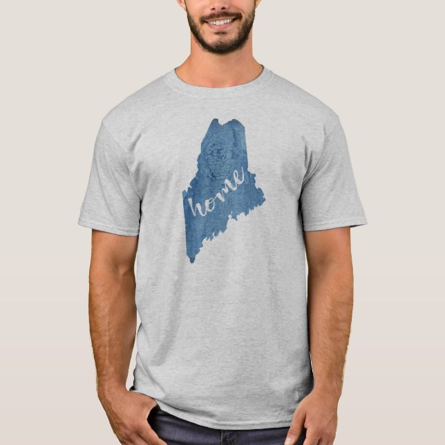 Maine State Home Wood Grain T-Shirt (Front)