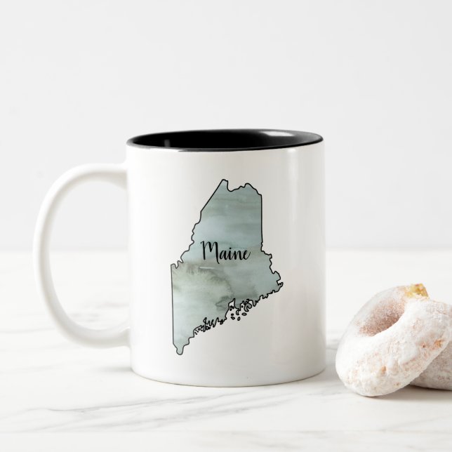 Maine State Illustration Two-Tone Coffee Mug (With Donut)