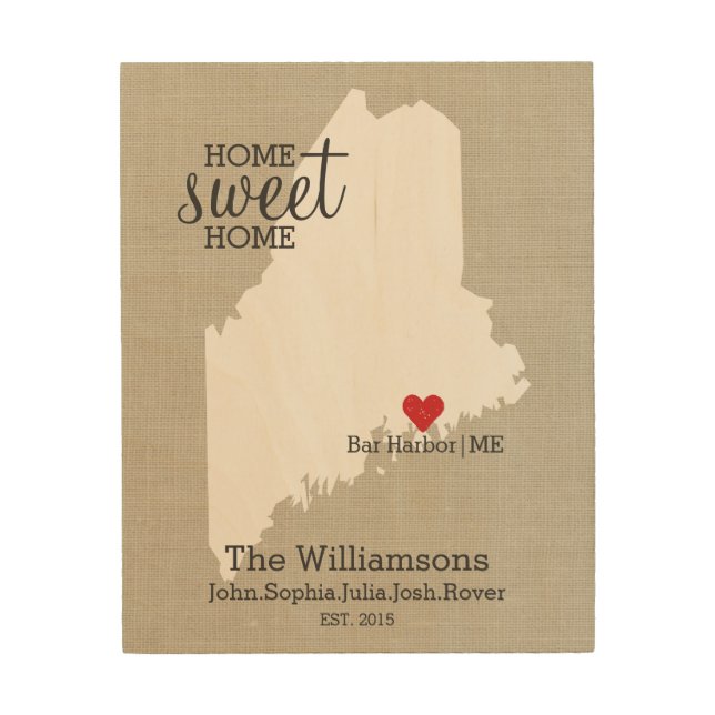 Maine State Love Map Custom Family Name Establish Wood Wall Decor (Front)