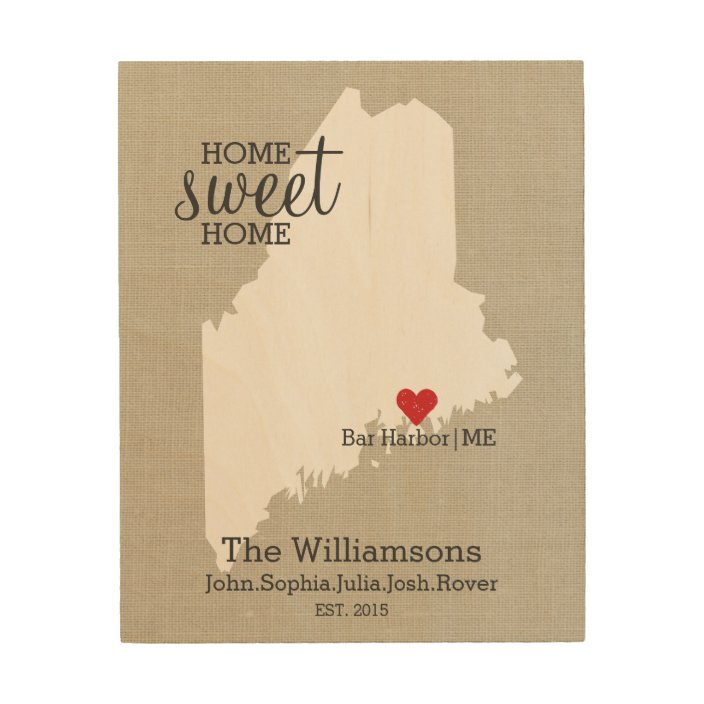 Maine State Love Map Custom Family Name Establish Wood Wall