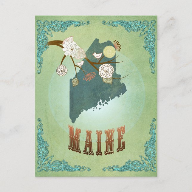 Maine State Map – Green Postcard (Front)