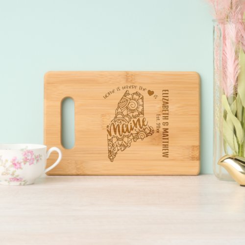 Maine state map outline newly weds USA Cutting Board