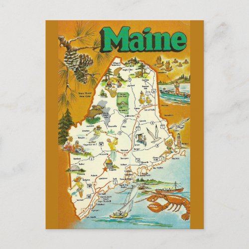 Maine State  Map Postcard