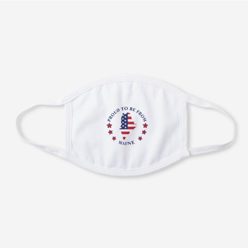 Maine State Map Red White Blue Flag Pattern White Cotton Face Mask