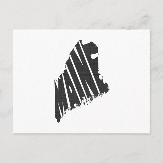 Maine State Name Word Art Black Postcard (Front)
