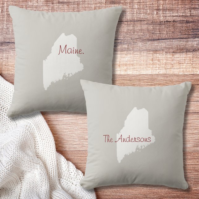 Maine State Outline Personalized Throw Pillow (Personalize this Maine State throw pillow. Maine on the front and your name on the back. )
