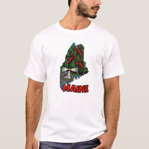Maine State Outline Tattoo-Inspired T-Shirt