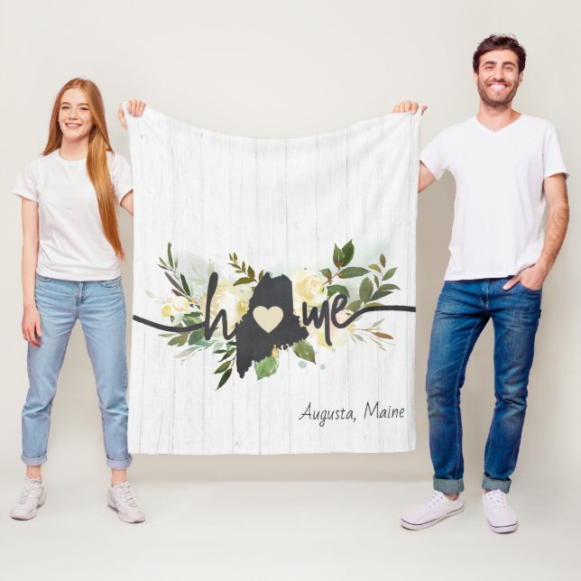 Maine State Personalized Your Home City Rustic Fleece Blanket (In Situ)