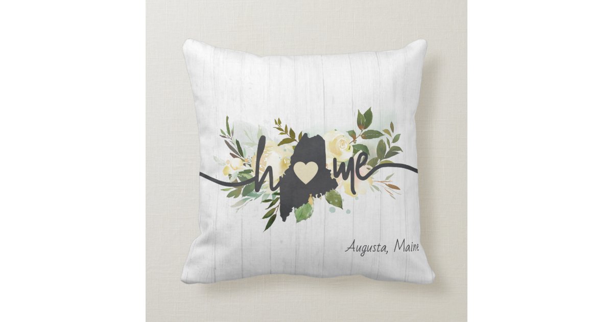 Maine State Personalized Your Home City Rustic Throw Pillow
