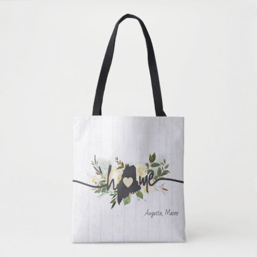 Maine State Personalized Your Home City Rustic Tote Bag