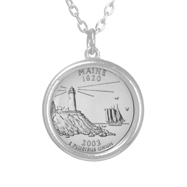 Maine State Quarter Silver Plated Necklace (Front)