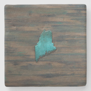 Maine State Shape Teal Stone Coaster