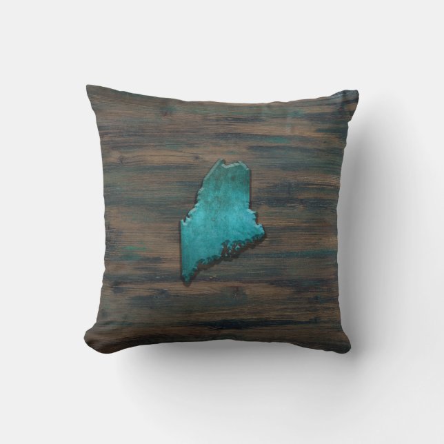 Maine State Shape Teal Throw Pillow (Front)