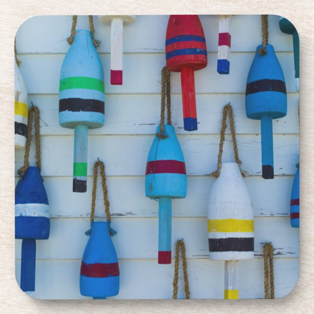 Maine, Stonington, decorative lobster buoys Drink Coaster (Front)