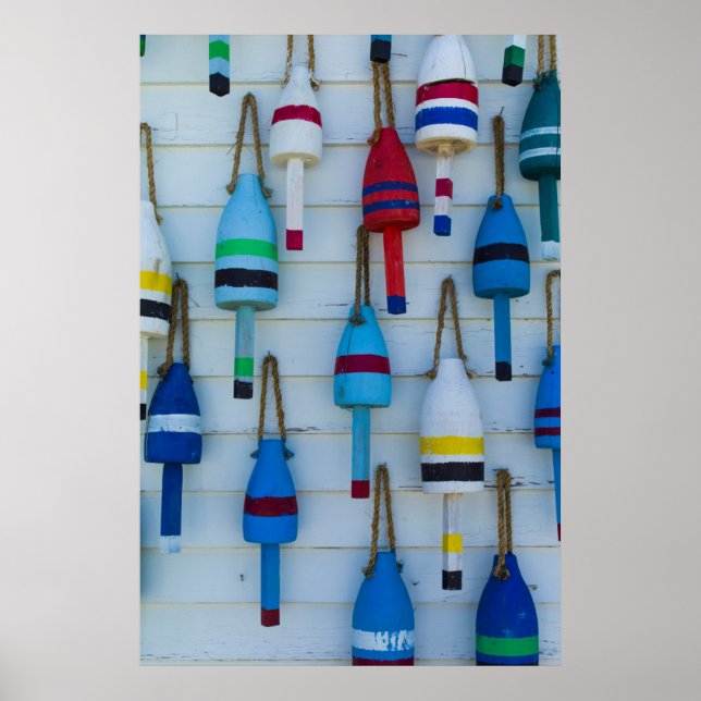 Maine, Stonington, decorative lobster buoys Poster (Front)