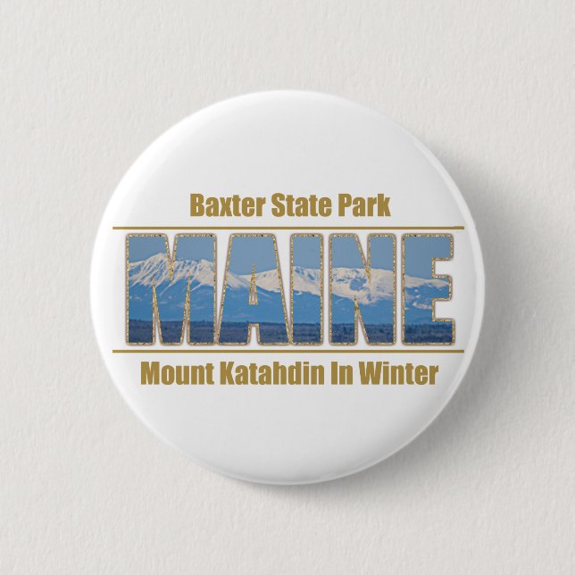 MAINE Text Image - Mount Katahdin Button (Front)