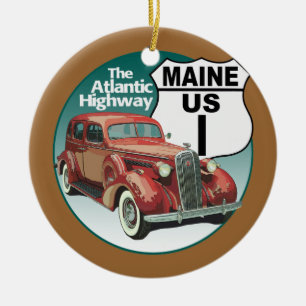 Maine US Route 1 - The Atlantic Highway Ceramic Ornament