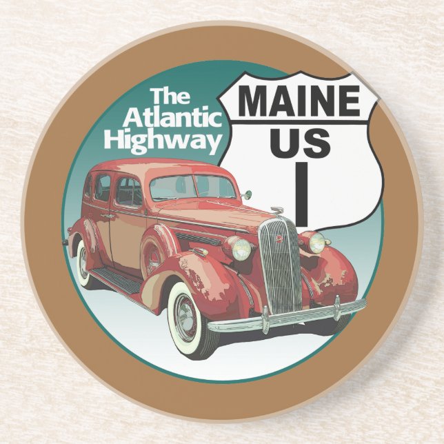 Maine US Route 1 - The Atlantic Highway Sandstone Coaster (Front)