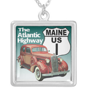 Maine US Route 1 - The Atlantic Highway Silver Plated Necklace
