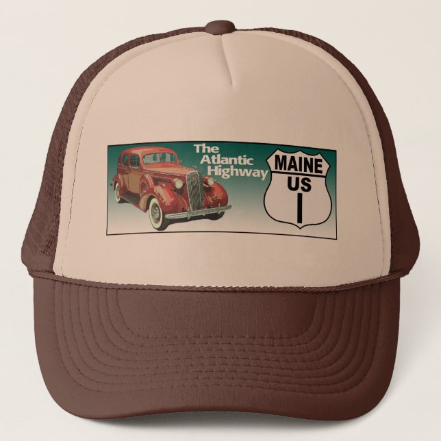 Maine US Route 1 - The Atlantic Highway Trucker Hat (Front)