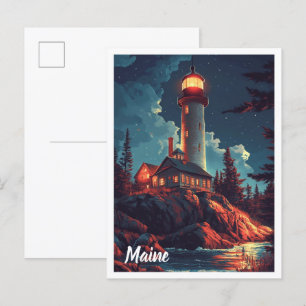 Maine USA Vintage Illustration Travel Postcard
