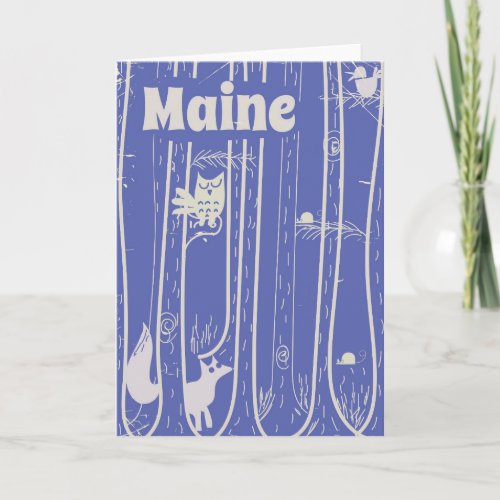 Maine USA woodland vintage travel poster Holiday Card
