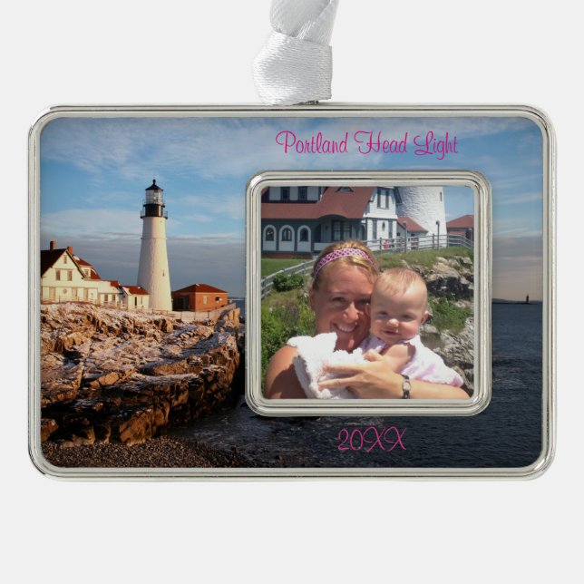 Maine Vacation Family Photo Portland Head Light Christmas Ornament (Front)