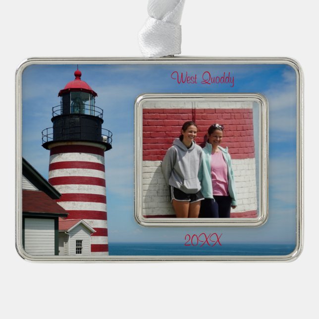 Maine Vacation Family Photo West Quoddy Lighthouse Christmas Ornament (Front)
