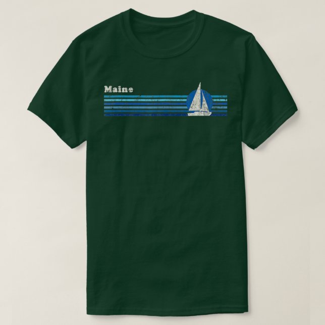 Maine  Vintage 80s Sailboat Sunset  T-Shirt (Design Front)