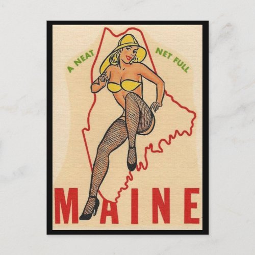 Maine Vintage Pin Up Girl Travel Postcard