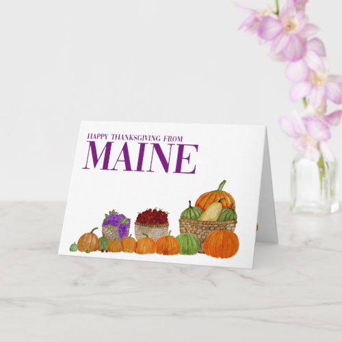 Maine Watercolor Pumpkins Thanksgiving Card