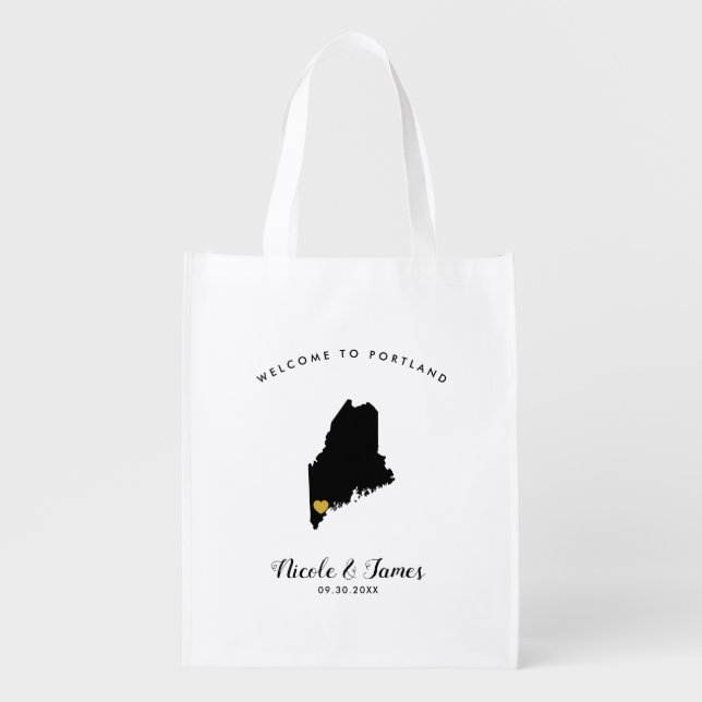Maine Wedding Welcome Bag, Black & Gold Tote (Front)