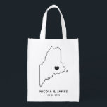 Maine Wedding Welcome Bag Map Tote with Heart<br><div class="desc">Wedding welcome gift bag featuring map graphic. Your guests will love checking into their hotel and finding this tote filled with treats awaiting them. You may position the heart to the location of your big day using the "customize further" feature.</div>