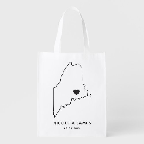 Maine Wedding Welcome Bag Map Tote with Heart