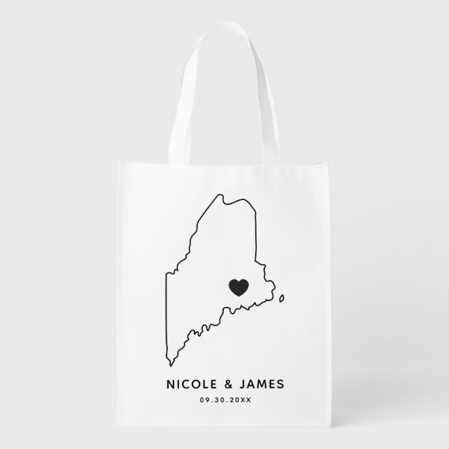 Maine Wedding Welcome Bag Map Tote with Heart (Front)