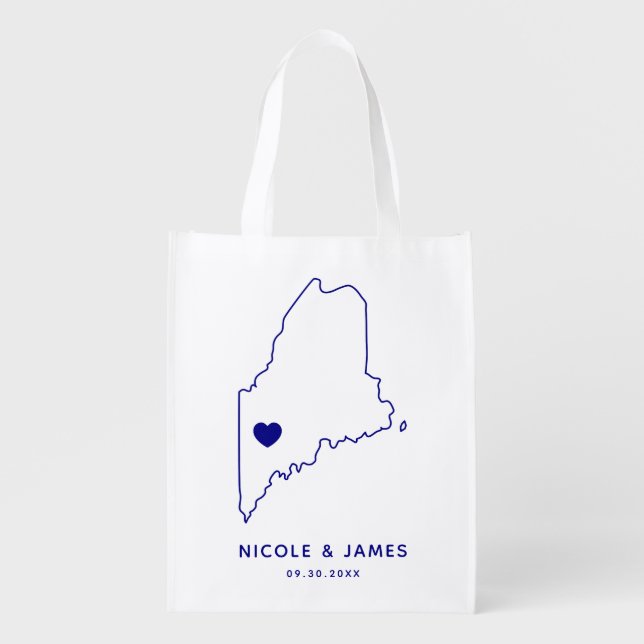 Maine Wedding Welcome Bag Navy Tote with Map (Front)