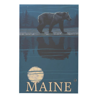 MaineBear in the Moonlight Wood Wall Decor