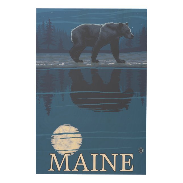 MaineBear in the Moonlight Wood Wall Decor (Front)