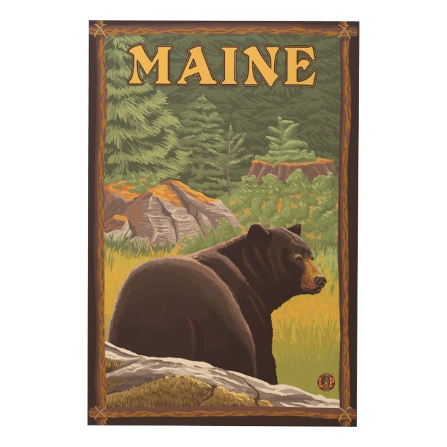 MaineBlack Bear in Forest Wood Wall Art (Front)