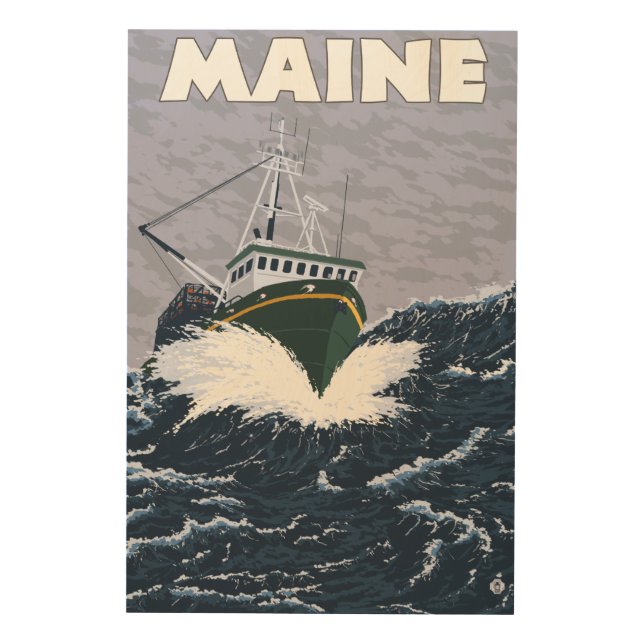 MaineCrab Fishing Boat Scene Wood Wall Art (Front)