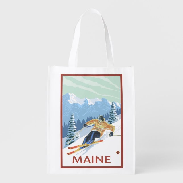 MaineDownhill Skier Scene Grocery Bag (Front)