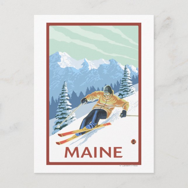 MaineDownhill Skier Scene Postcard (Front)