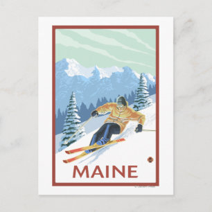 MaineDownhill Skier Scene Postcard