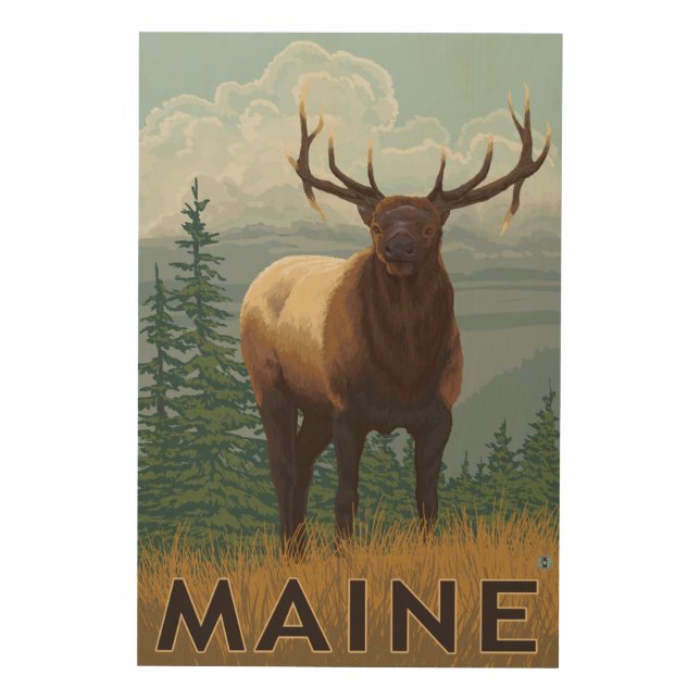 MaineElk Scene Wood Wall Decor (Front)
