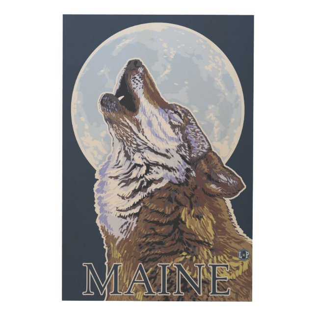 MaineHowling Wolf Wood Wall Art (Front)