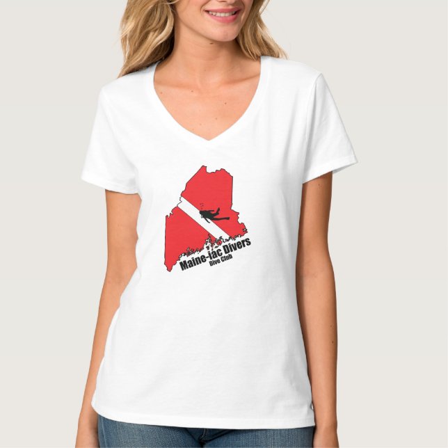 Maineiac Divers Silhuette Logo Womens V Neck T-Shirt (Front)
