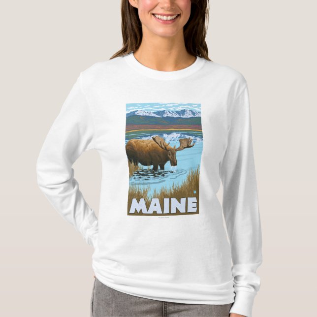 MaineMoose Drinking in Lake T-Shirt (Front)